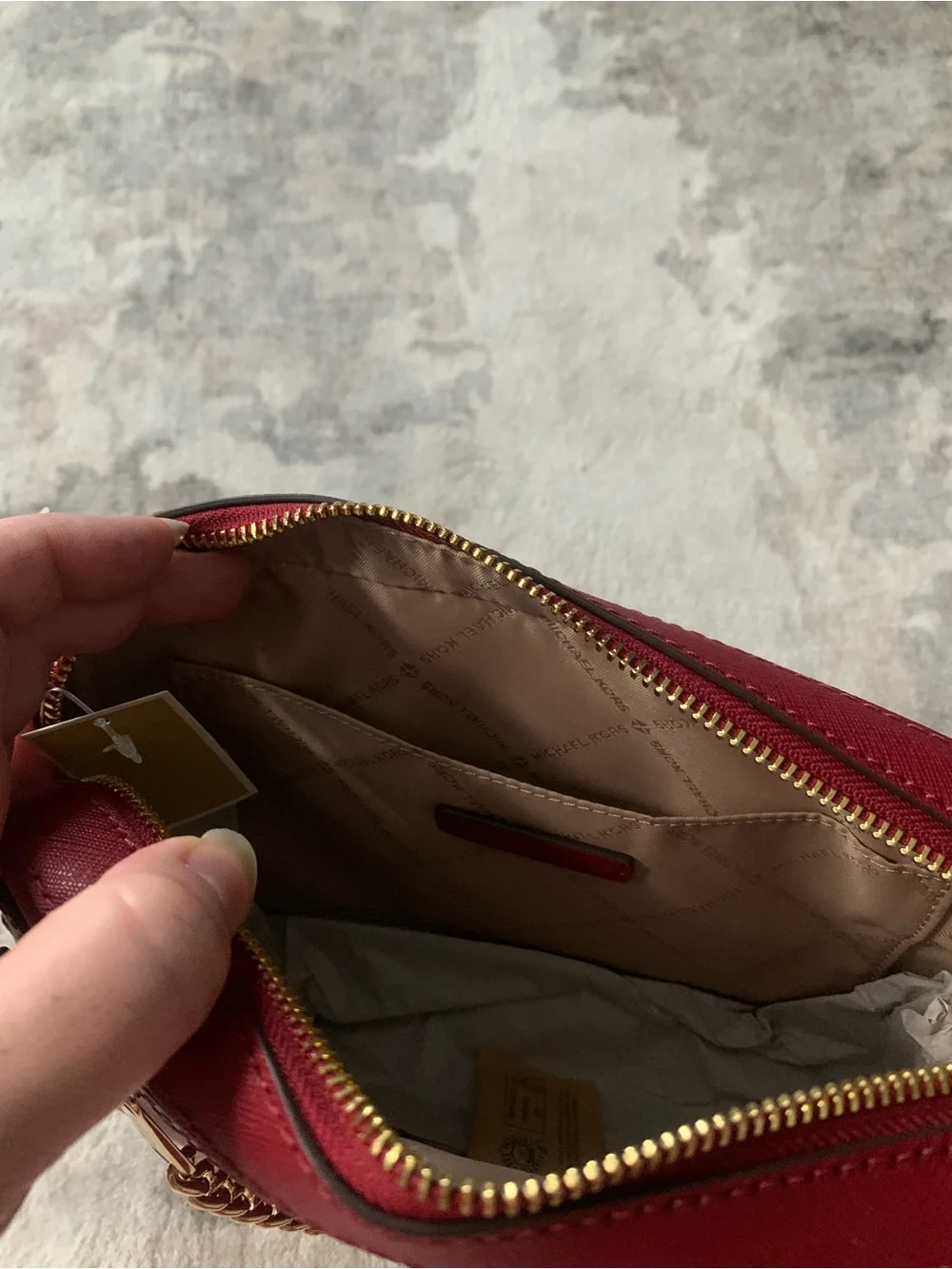 Michael Kors Burgundy Crossbody Bag with Gold Chain Accent